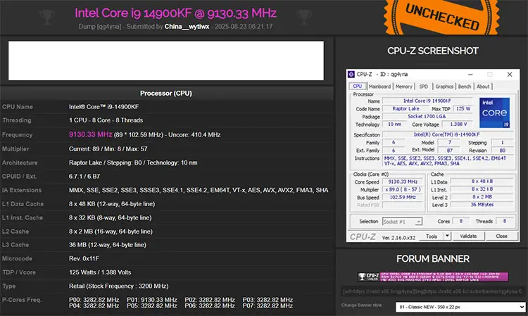 Nytt världsrekord: Core i9 14900KF når 9,13 GHz tack vare extrem överklockning